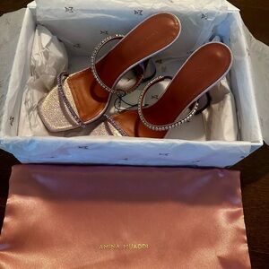 Amina Muaddi Women's Glitter Sandals - Silver